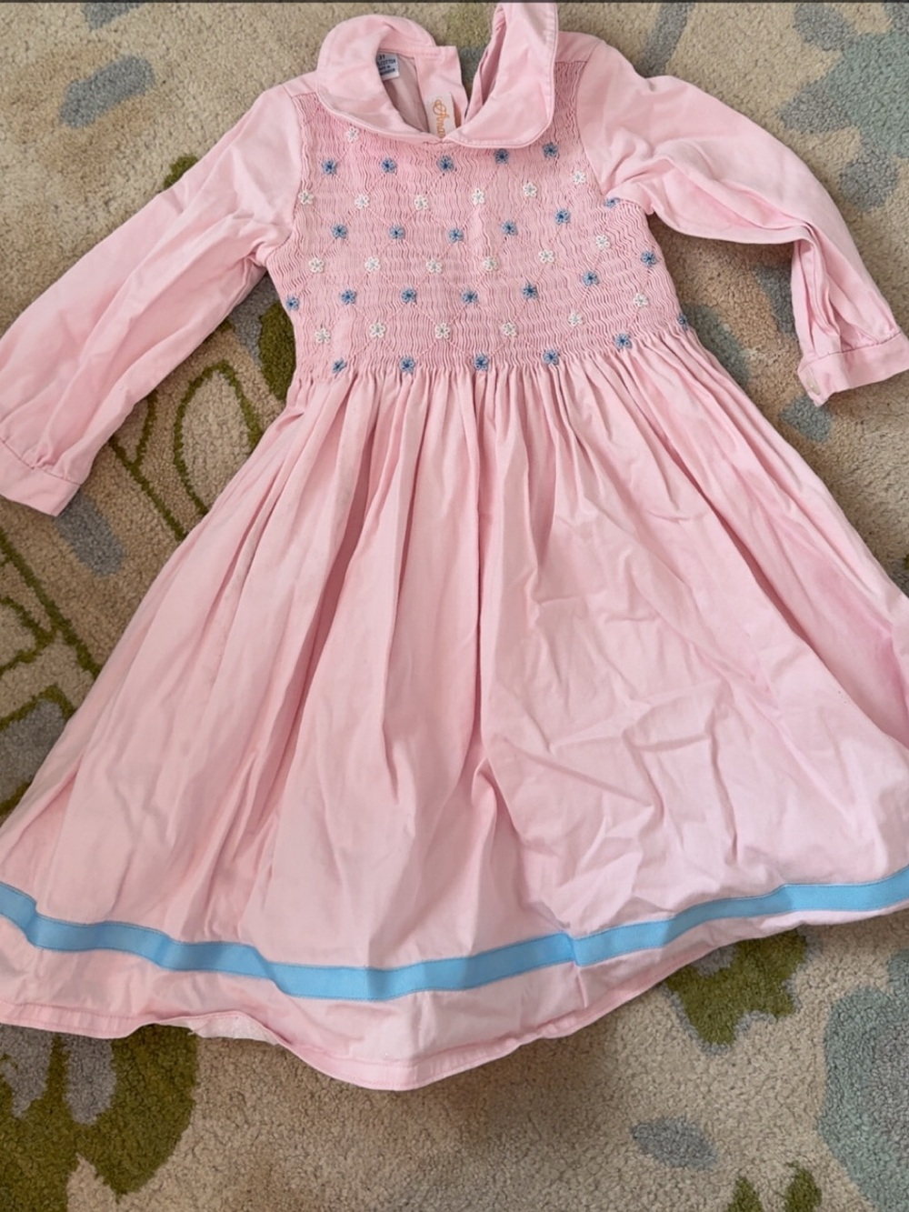 Anavini Pink Long-Sleeve Smocked Kids Dress
